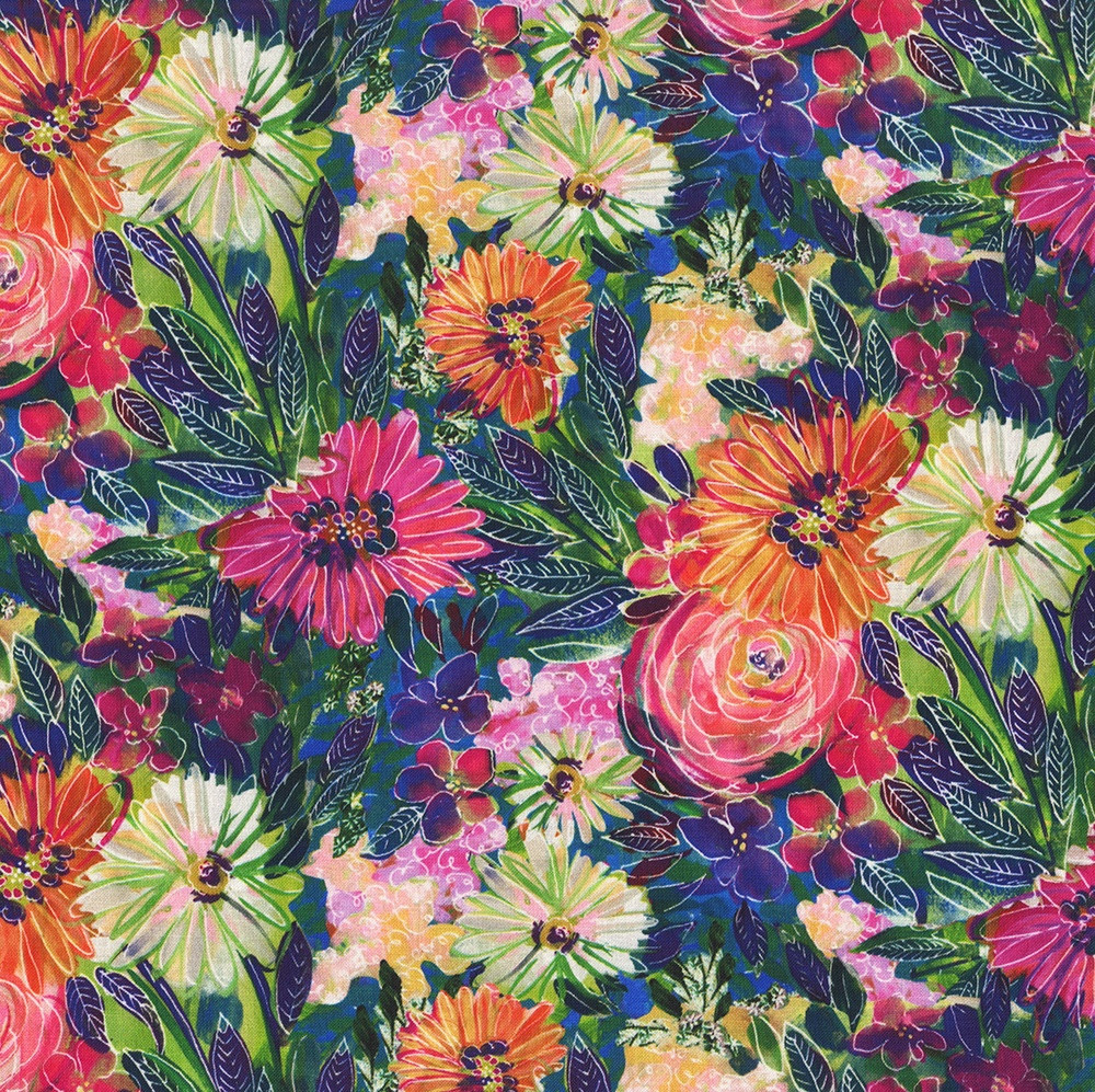 Clothworks Fabrics Melissa Polomsky Sunset Meadow Sketchy Floral